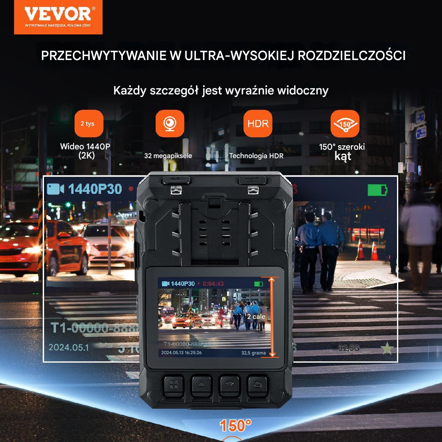 Kamera bodycam 1440P 128GB – policyjna z noktowizją i GPS bateria 3500mAh - obrazek 7