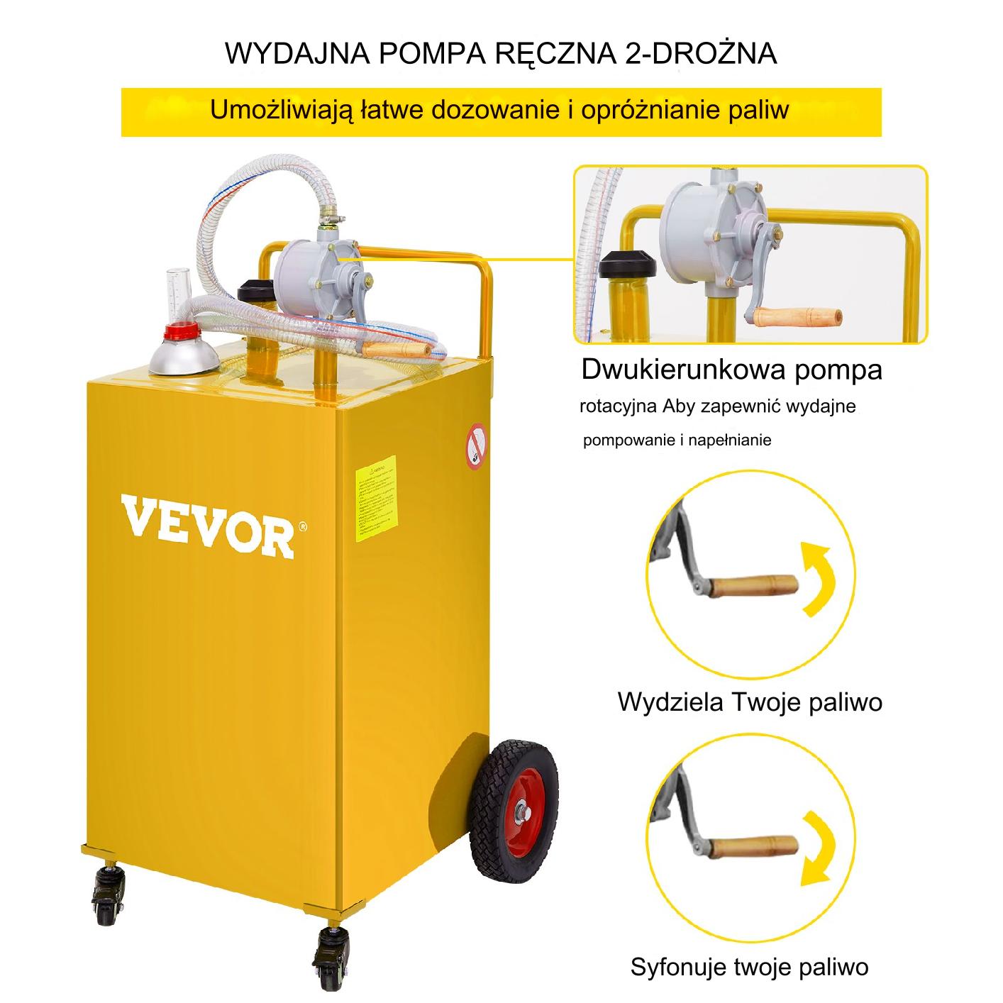 Pojemnik na paliwo kanister 132 L 4-kołowy z ręczną pompą żółty - obrazek 3