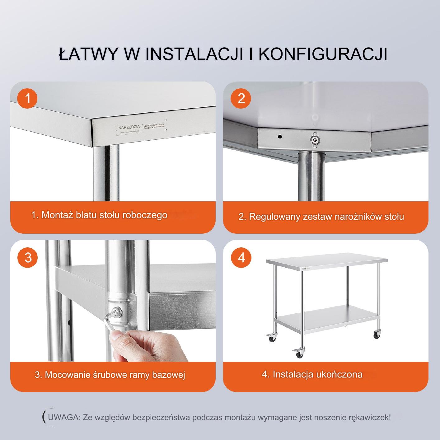 Stół gastronomiczny nierdzewny 76x122cm na kółkach z półką mobilny bar - obrazek 4