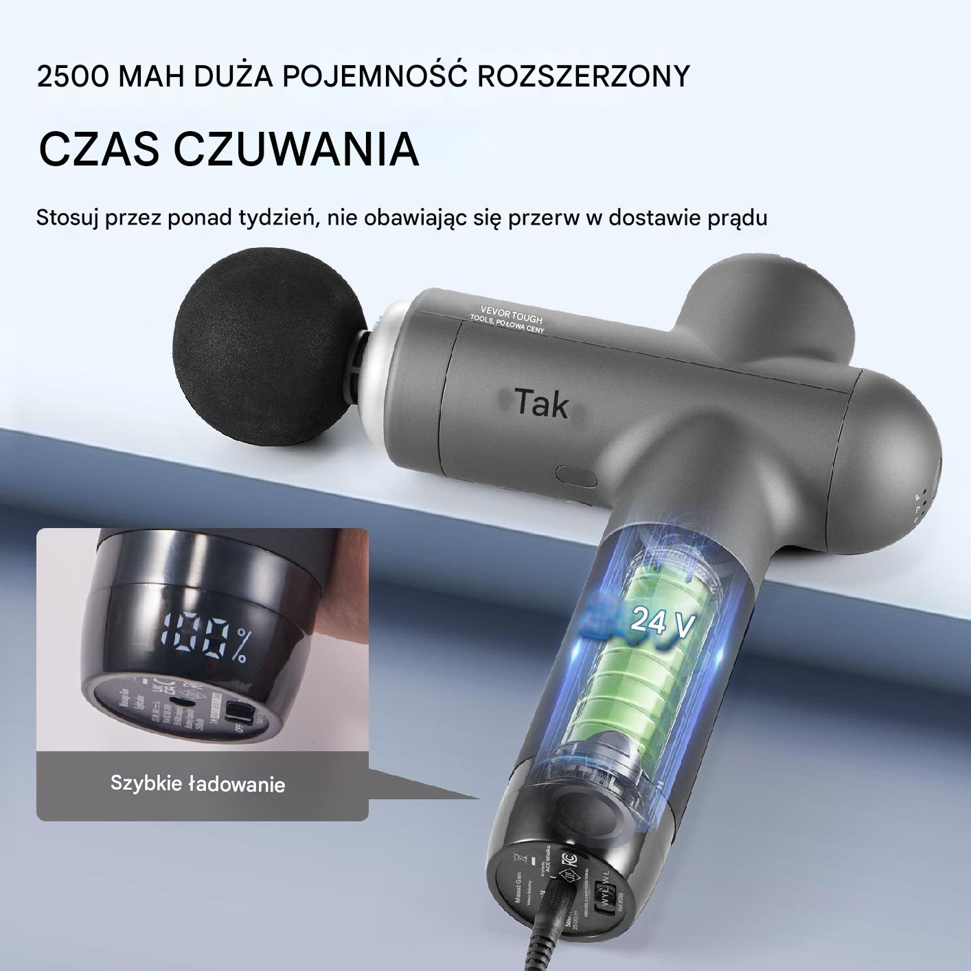 Masażer pistoletowy 24V, 3300 obrotów – do ciała, pleców i stóp - obrazek 3