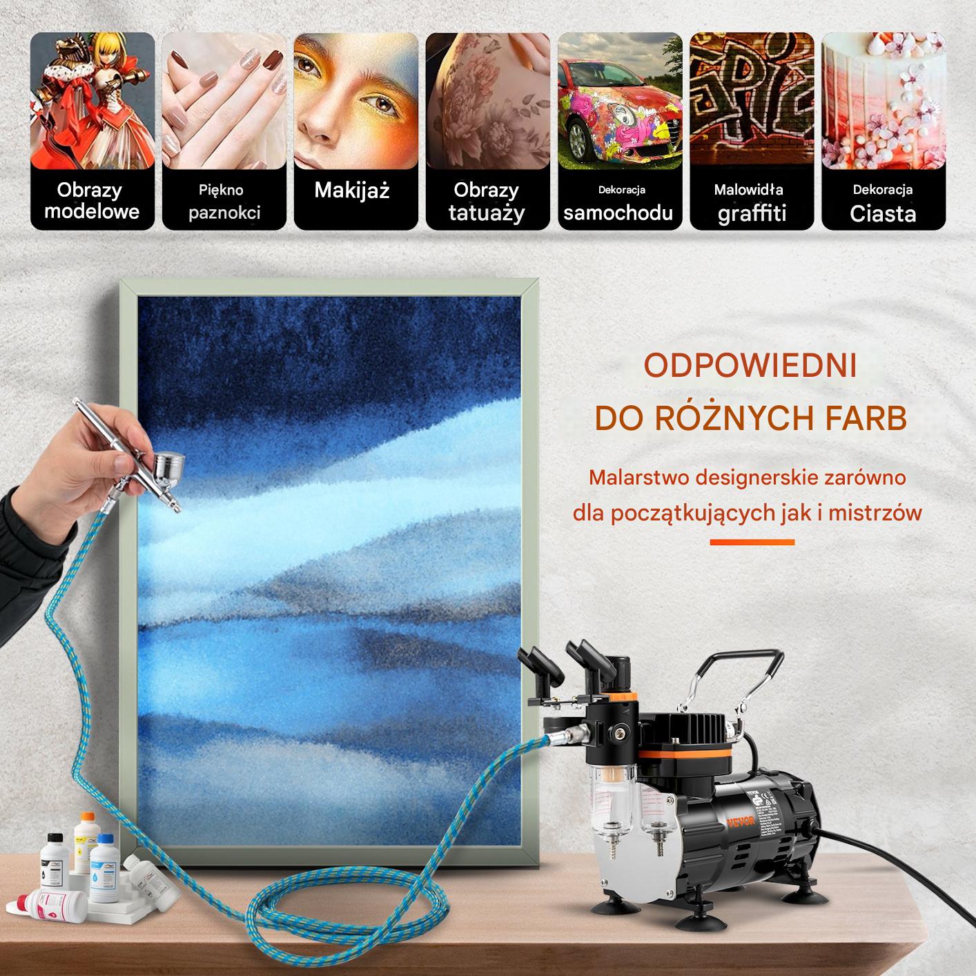 Aerograf do makijażu i modelarstwa, 3 dysze, kompresor 120W, 43-57 dB - obrazek 5