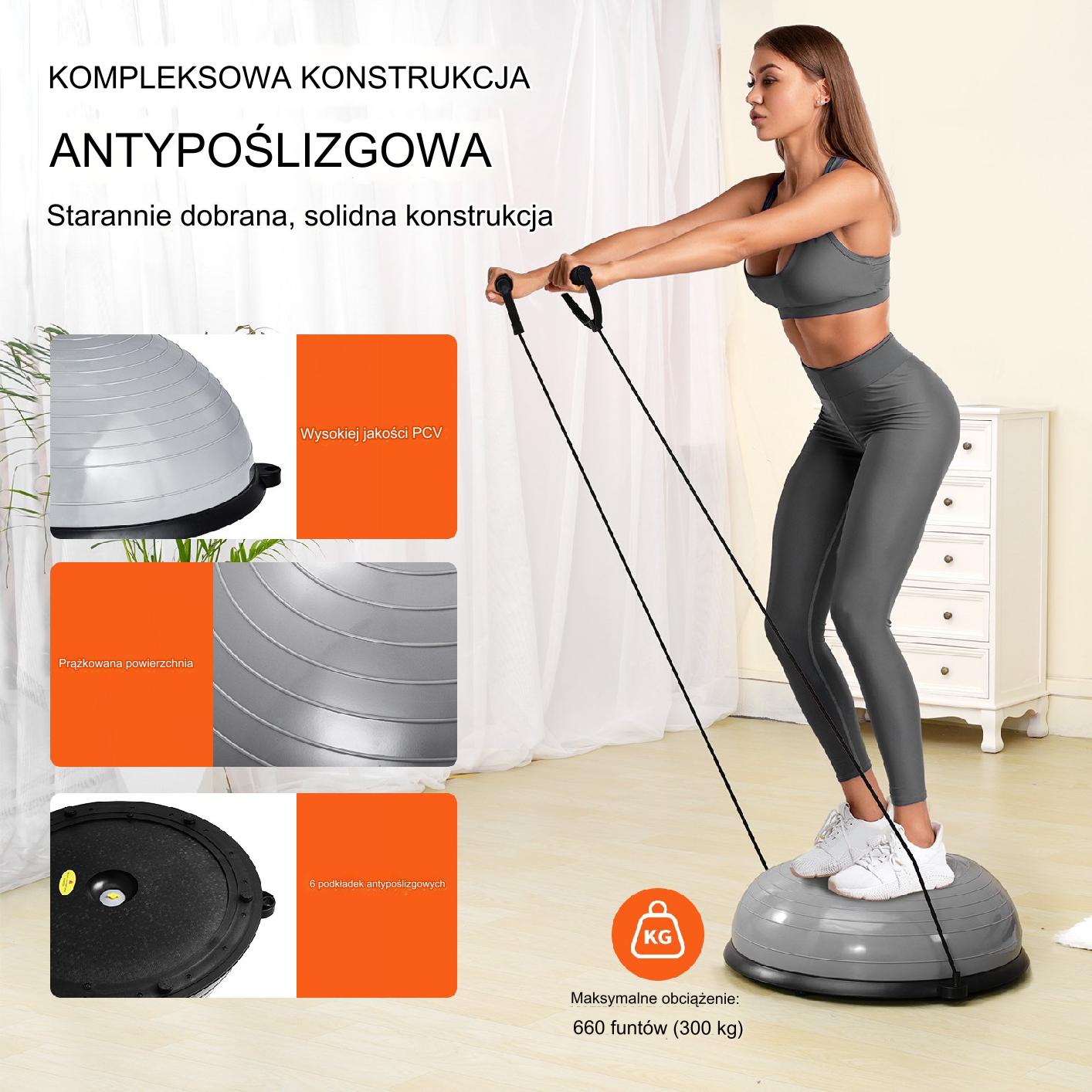 Platforma do balansowania półpiłka balansowa ćwiczeń gimnastyka szara - obrazek 4