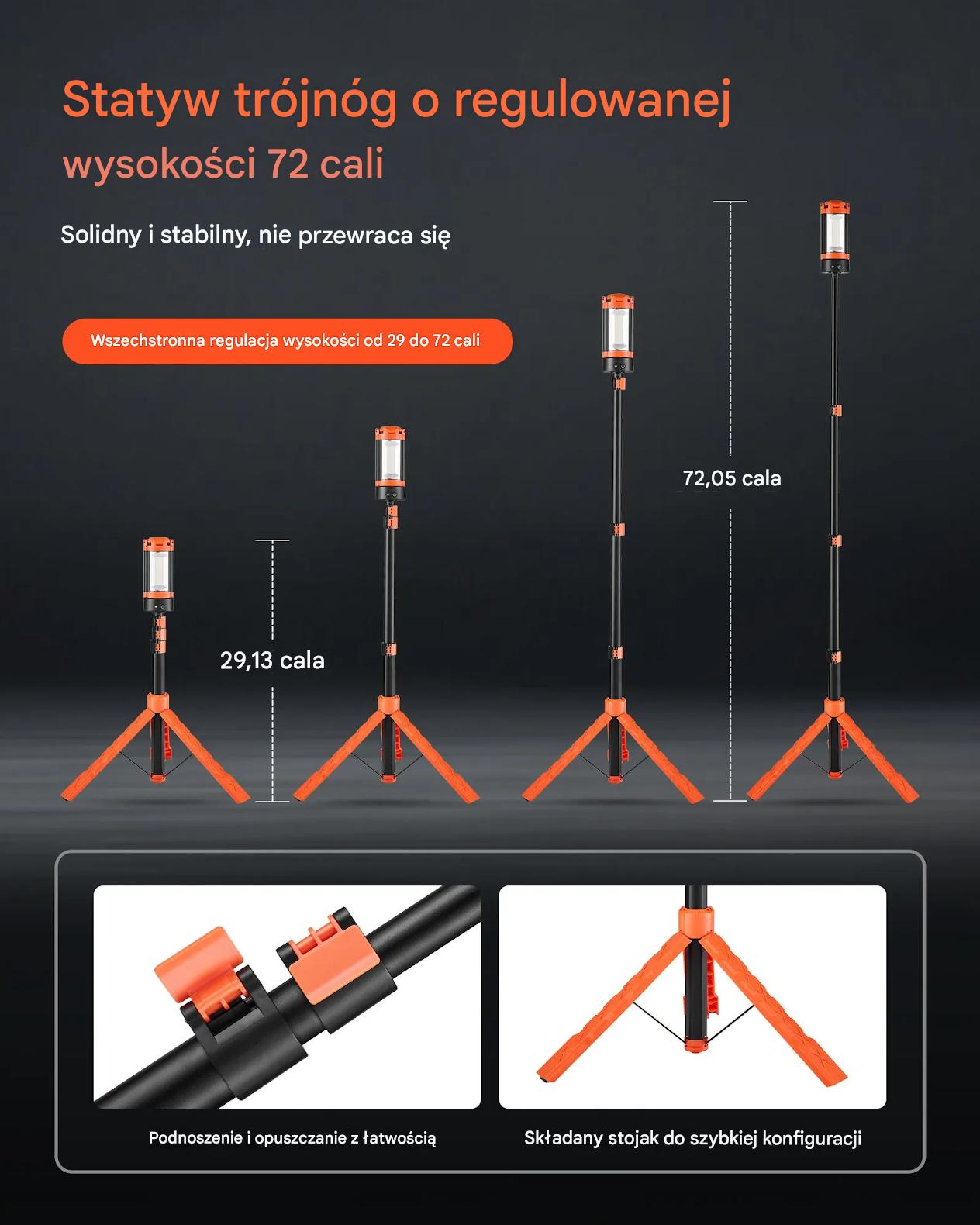 Lampa robocza LED akumulatorowa 2200 lm statyw 3 głowice budowa - obrazek 5