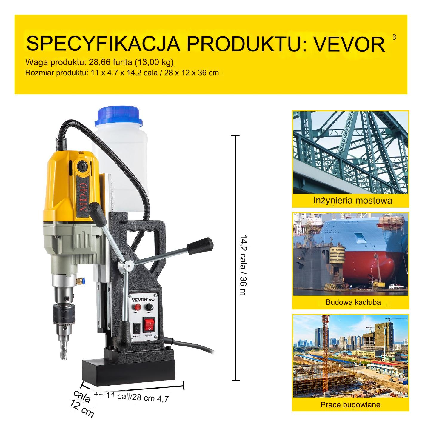 Przenośne Wiertło Magnetyczne Wiertarka Rdzeniowa 1100 W 7 Wierteł - obrazek 2