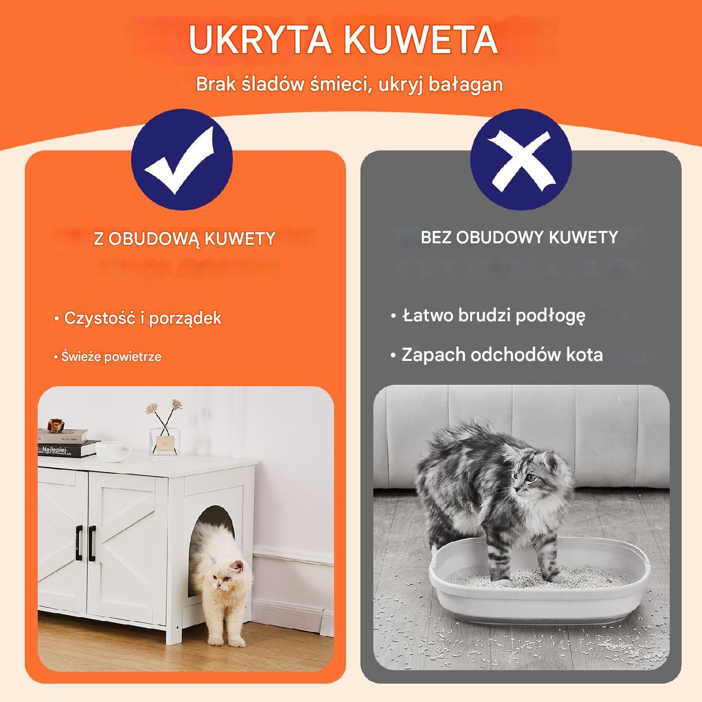 Domek dla kota szafka kryta kuweta mebel 2 komory biały - obrazek 4