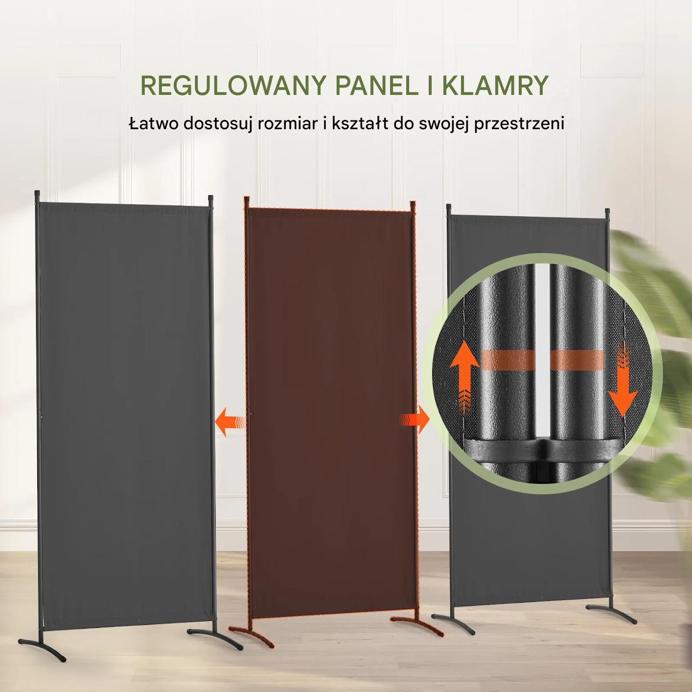 Parawan pokojowy 3-panelowy szary 228x184 cm tkanina składany wodoodporny - obrazek 5