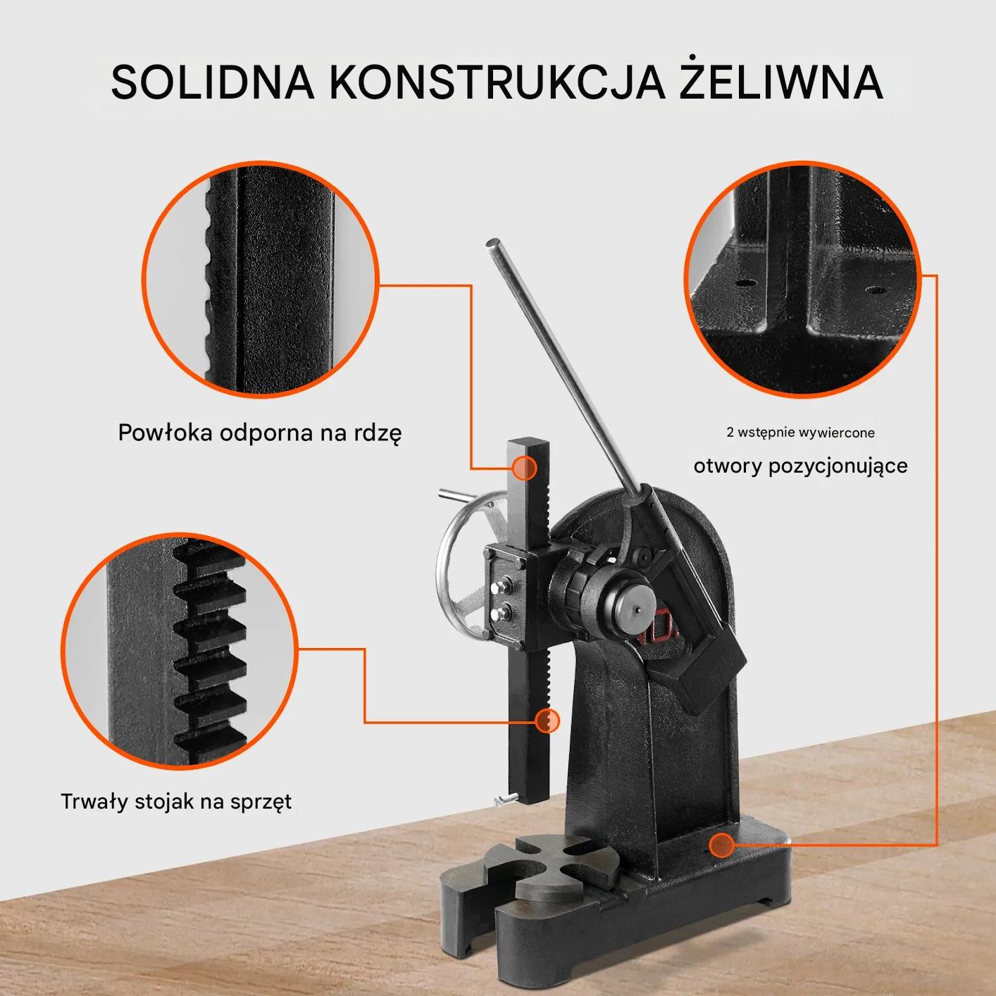 Prasa ręczna zapadkowa 3 tony żeliwna - do tłoczenia gięcia formowania - obrazek 5