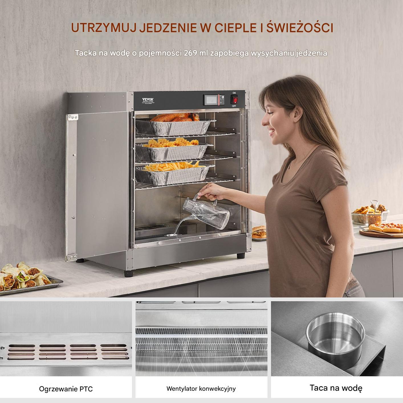 Podgrzewacz do żywności profesjonalny 5 półek, stal nierdzewna catering - obrazek 3