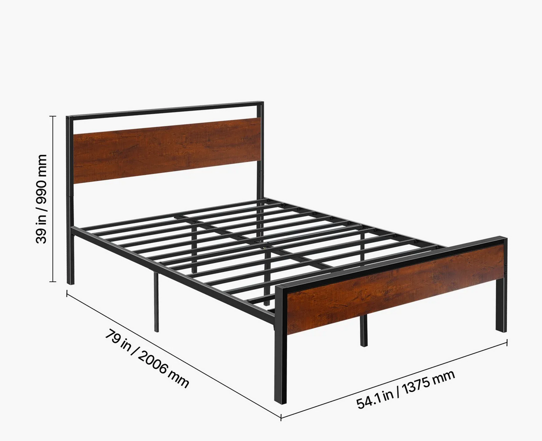 Łóżko metalowe full size 35 cm z drewnianym zagłówkiem i dużym schowkiem - obrazek 2