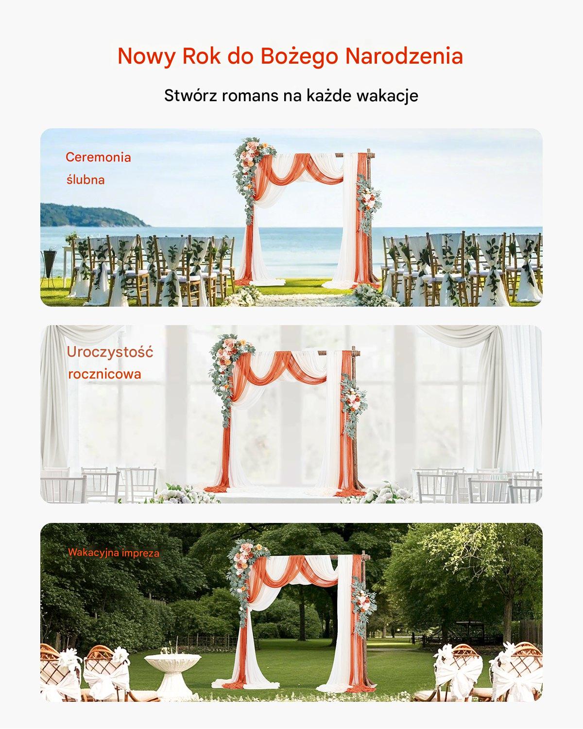 Dekoracja Ślubna - Komplet Kwiatów i Tkanin na Łuk 5-Częściowy Pomarańczowy - obrazek 6