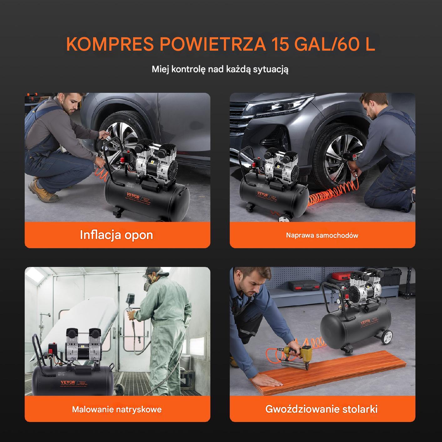 Kompresor powietrza 60L 90PSI – bezolejowy przenośny do warsztatu - obrazek 6