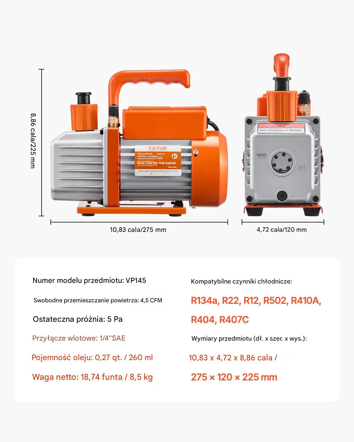 Pompa próżniowa klimatyzacji 4.5 CFM zestaw manometrów HVAC serwis AC - obrazek 2