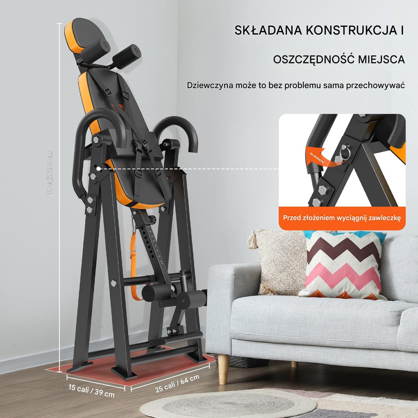 Pomarańczowa Ławka do Ćwiczeń Inwersyjnych i Siłowych – Składana - obrazek 3