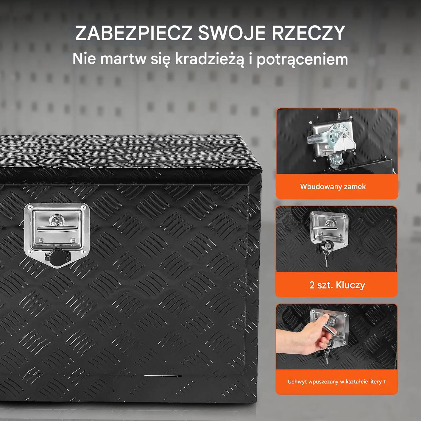 Skrzynia narzędziowa podwoziowa aluminiowa 91×61×61cm wodoodporna zamek - obrazek 7