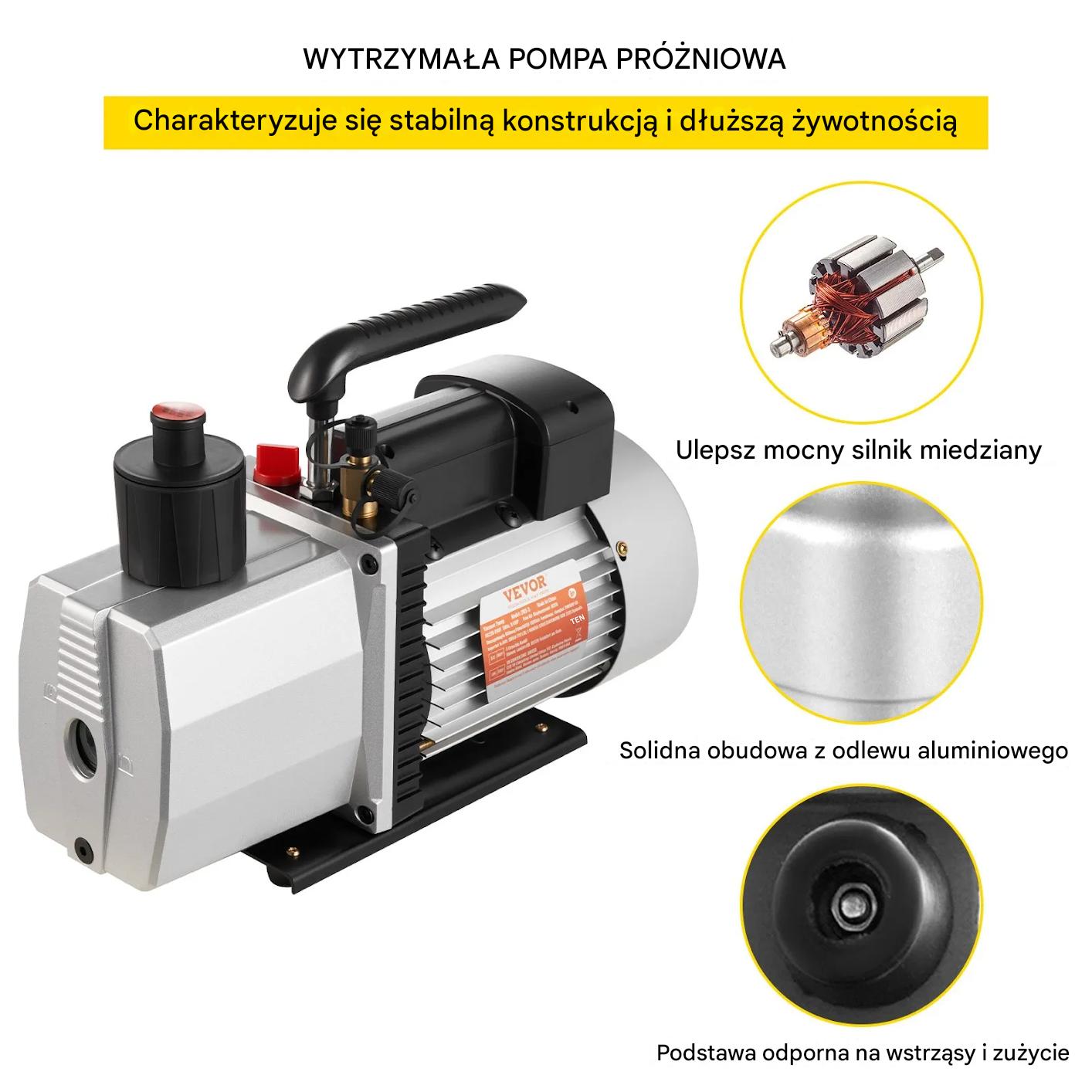 Pompa próżniowa 483 l/min 559W 2-stopniowa profesjonalna klimatyzacja - obrazek 4