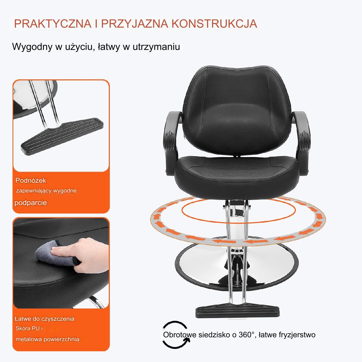 Fotel fryzjerski z regulowaną wysokością i podnóżkiem czarny - obrazek 5