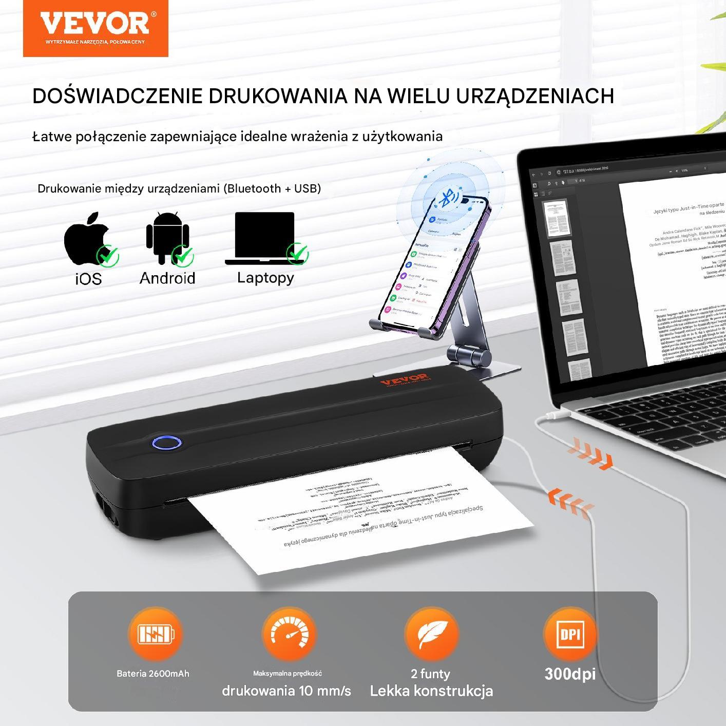 Przenośna termiczna drukarka 2600 mAh Bluetooth + USB - obrazek 7