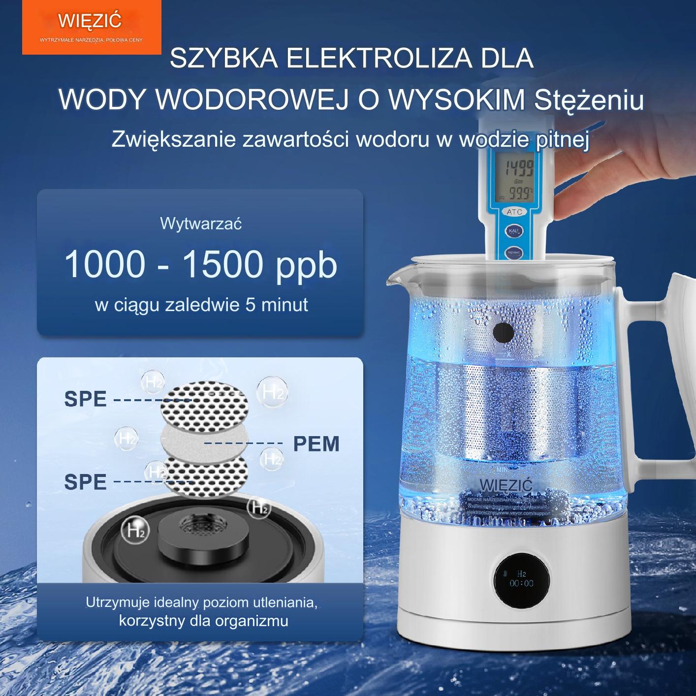 GENERATOR AKTYWNEGO WODORU WODY WODOROWEJ JONIZATOR WODY 1,5 l - obrazek 7