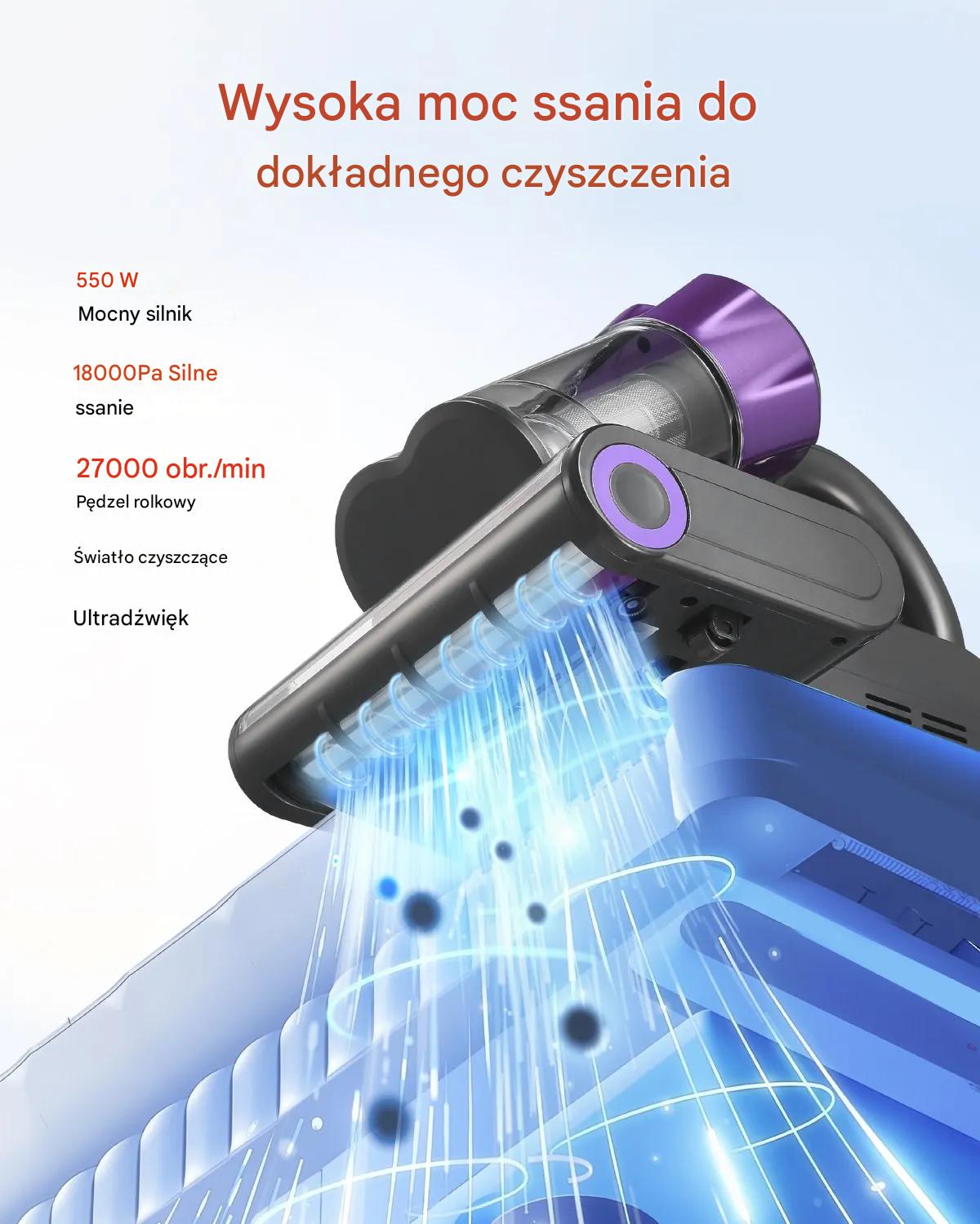 Odkurzacz ręczny do tapicerki 550W materacy 18 kPa HEPA 27 000 RPM 650ml - obrazek 3