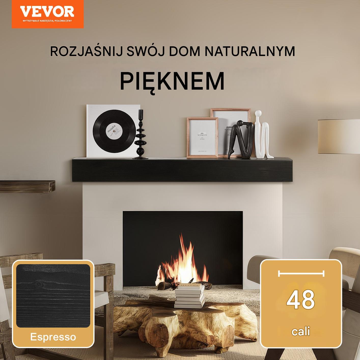 Półka na Kominek 121 cm Drewniana Sosnowa Wisząca do Salonu Espresso - obrazek 7