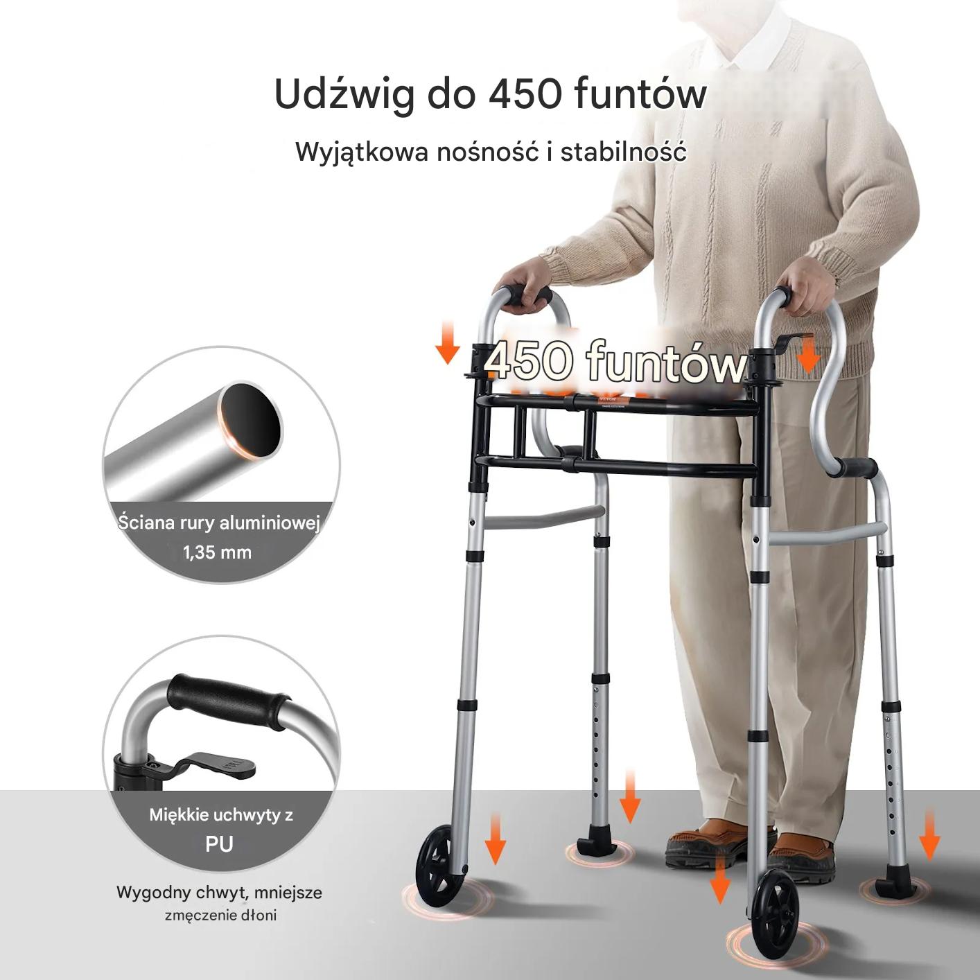 Balkonik składany regulowany wysokość i szerokość dla seniorów 204 kg - obrazek 3
