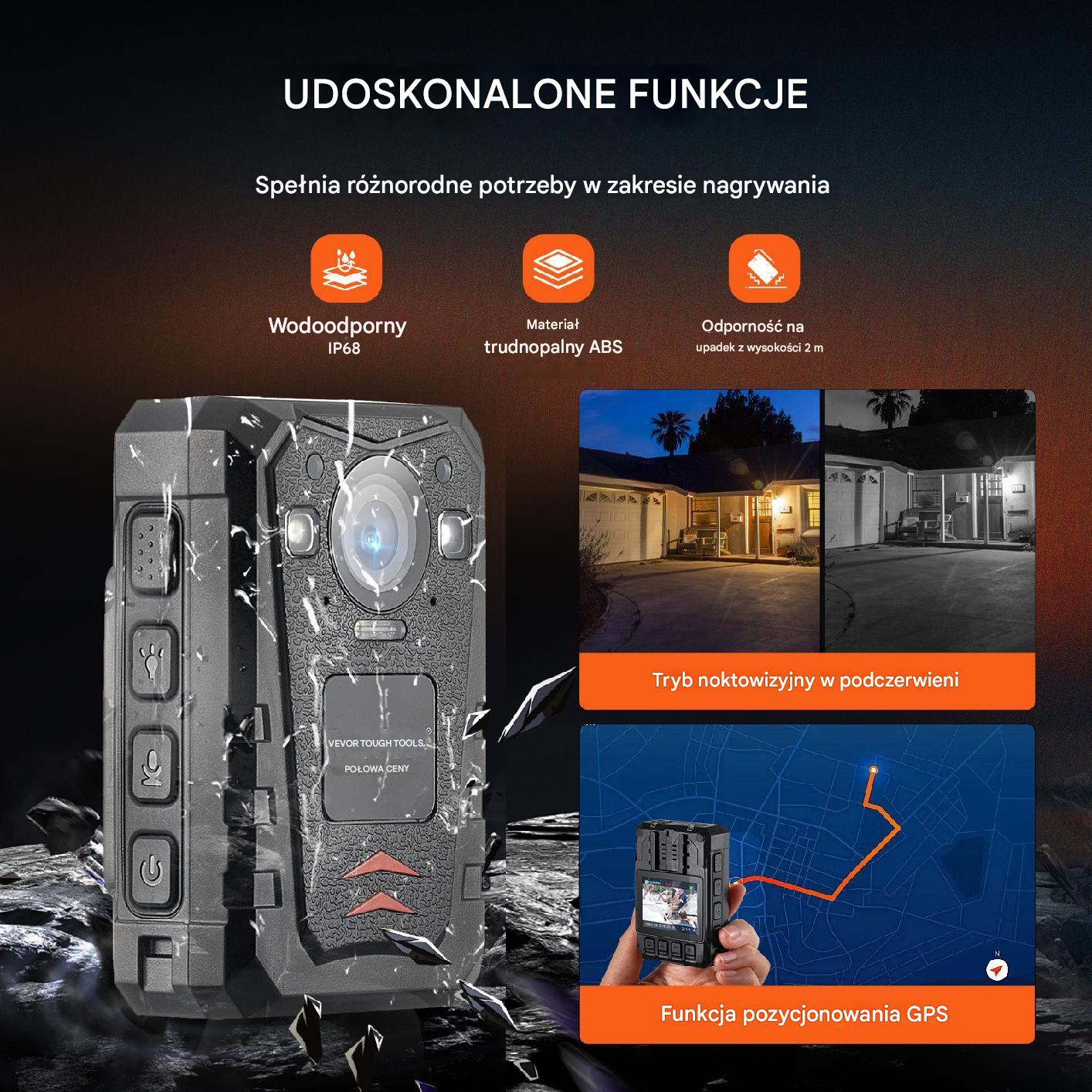Kamera bodycam 1440P 128GB – policyjna z noktowizją i GPS bateria 3500mAh - obrazek 4