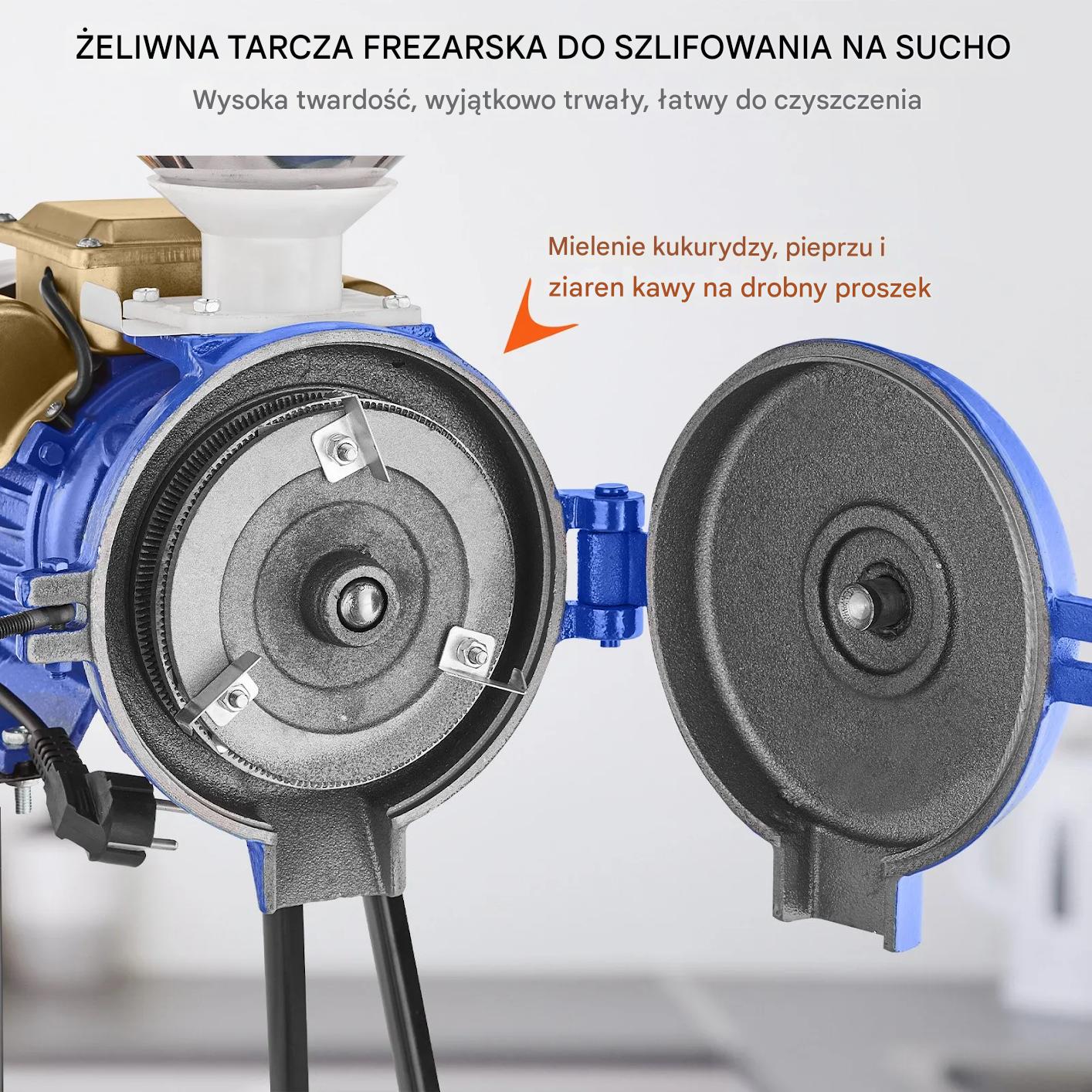 Młynek zbożowy elektryczny niebieski 3000W regulacja grubości pasza mąka - obrazek 7