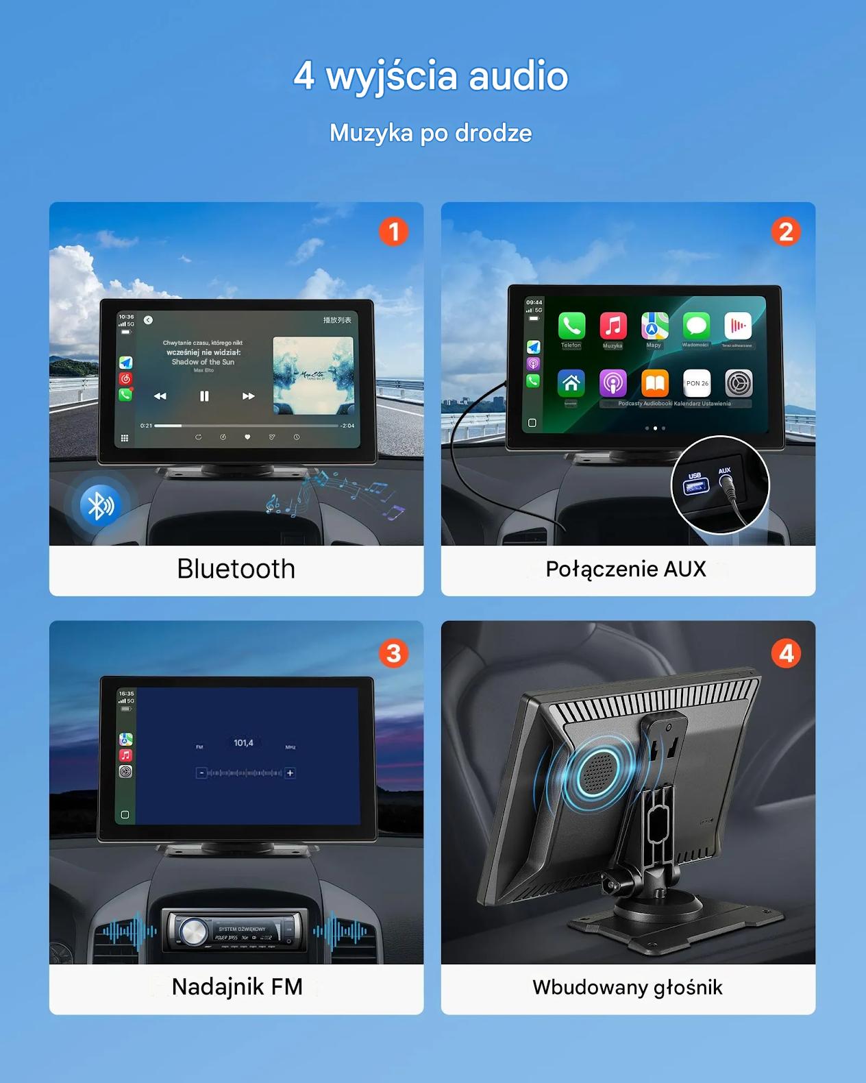 Ekran CarPlay/Android Auto 9″ dotykowy BT GPS z kamerą cofania do auta - obrazek 6