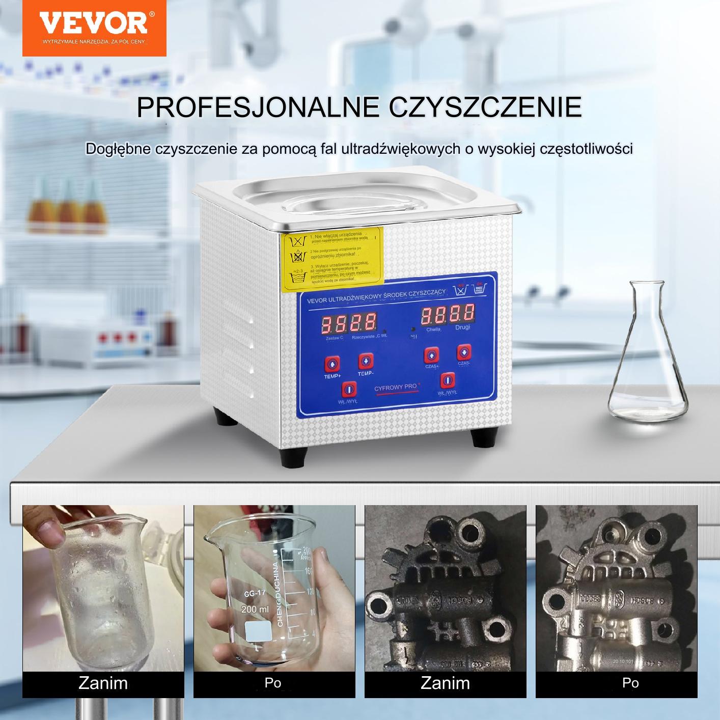 Myjka ultradźwiękowa 0,3L 40kHz podgrzewanie timer 60W profesjonalna - obrazek 7