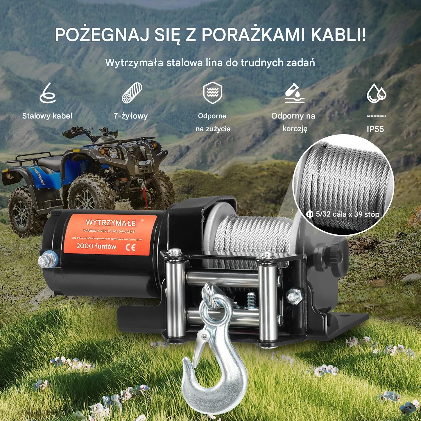 Wyciągarka elektryczna ATV UTV udźwig do 907 kg stalowy kabel wodoodporna - obrazek 5