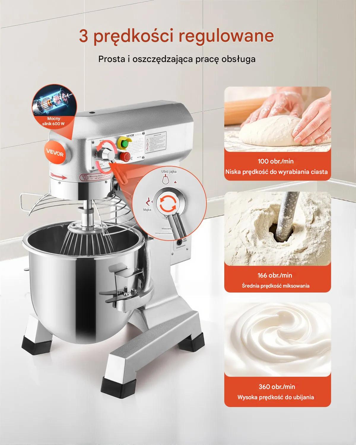 Mikser planetarny gastronomiczny 30L 1100W regulacja prędkości piekarnia - obrazek 4