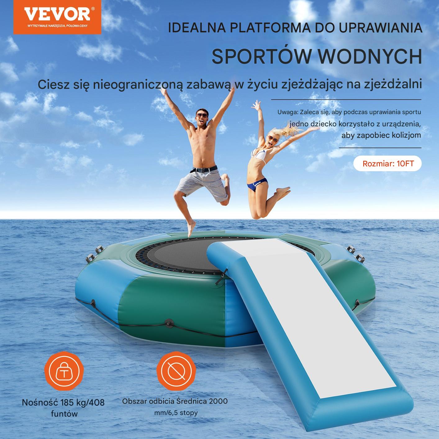 Trampolina wodna dmuchana 3,05 m ze zjeżdżalnią i drabinką, 185 kg, PVC - obrazek 6