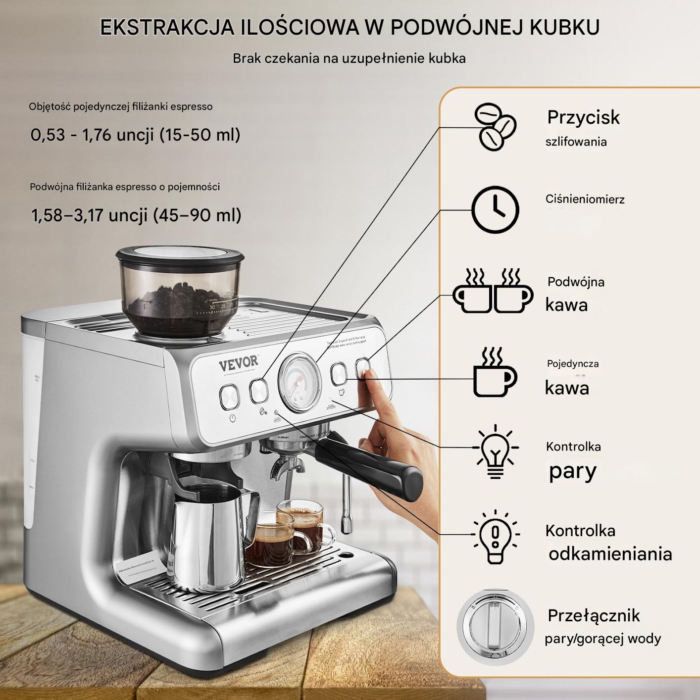 Ekspres do Kawy z Młynkiem - 30 Poziomów Mielenia - obrazek 5