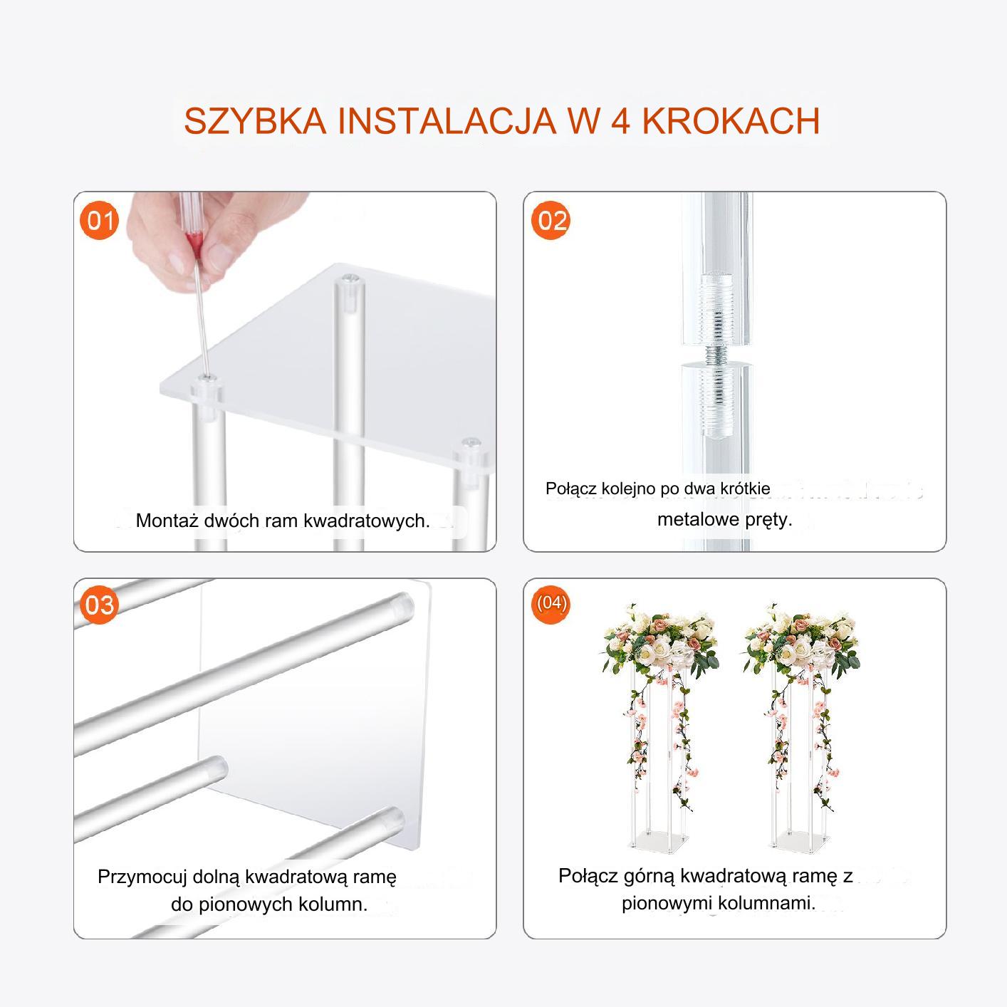 Stojak weselny na salę biały ślub wesele kwietnik kwiaty 10 sztuk 60 cm - obrazek 4