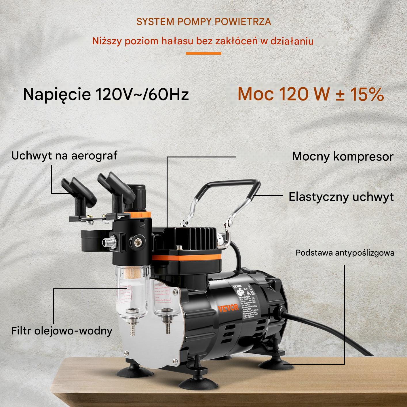 Aerograf do makijażu i modelarstwa, 3 dysze, kompresor 120W, 43-57 dB - obrazek 6