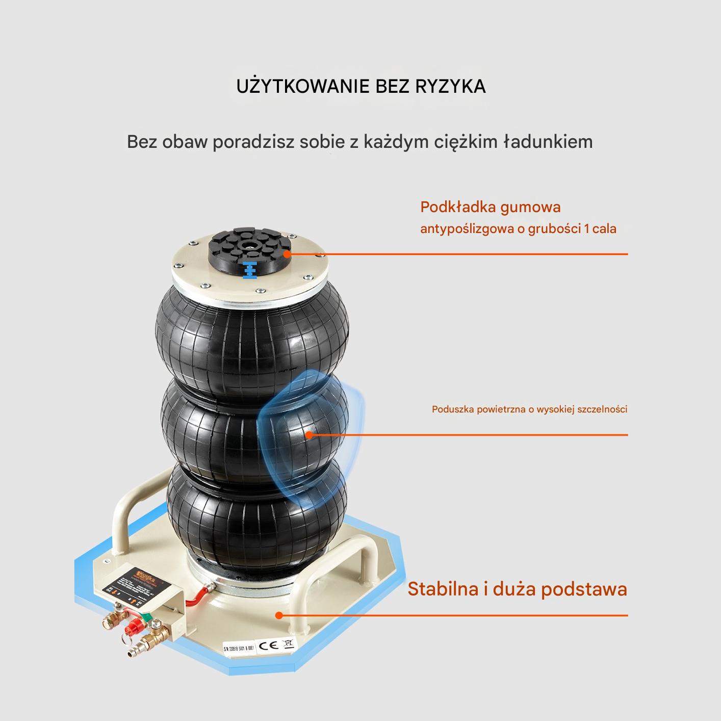 Pneumatyczny lewarek samochodowy 3 tony, biały, boczny uchwyt, 45 cm - obrazek 6