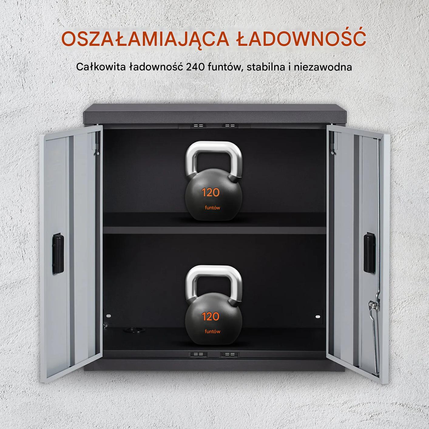 Szafka ścienna metalowa składana garaż biuro narzędzia czarna zamykana - obrazek 5