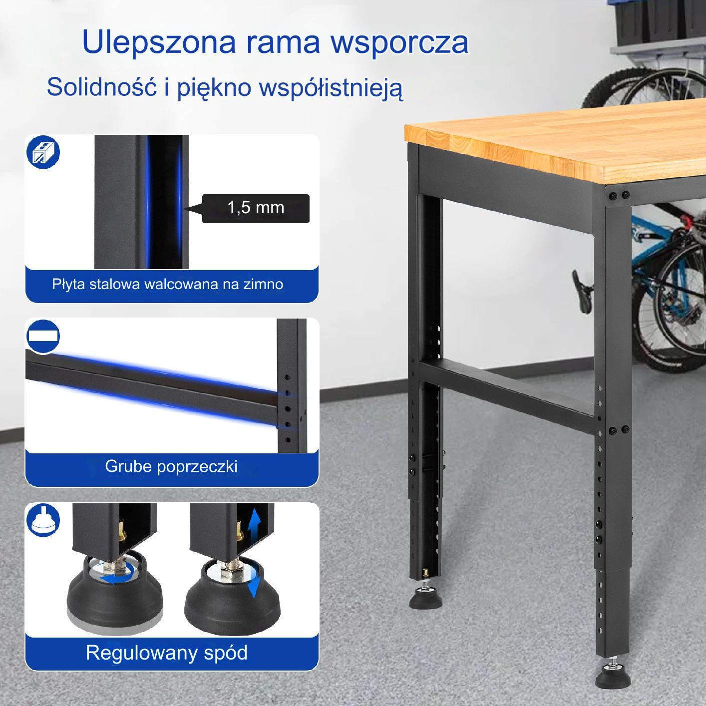 Stół warsztatowy stolarski roboczy 122 x 61 cm regulowany 900 kg premium - obrazek 5