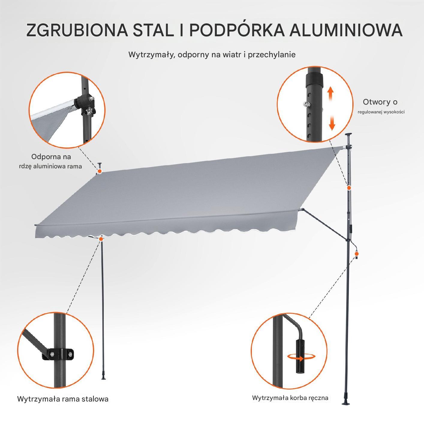 Markiza Tarasowa 400 x 120 cm z Korbką Ręczną - obrazek 4