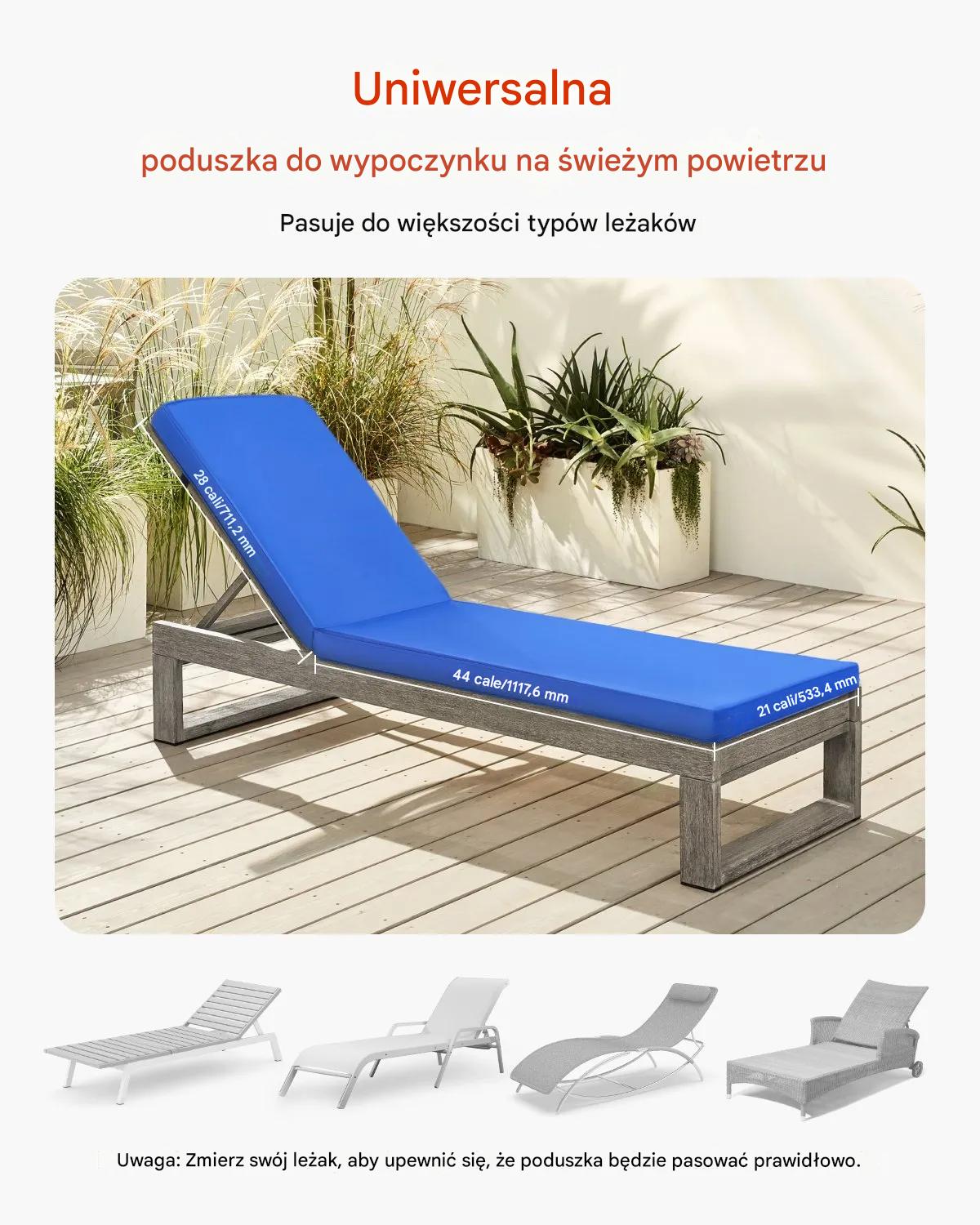 Poduszka niebieska na leżak ogrodowy wodoodporna odporna na UV basen taras - obrazek 6