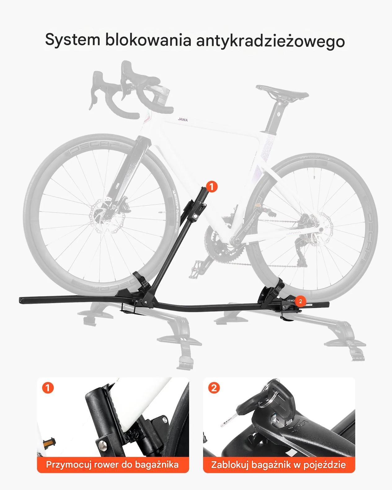 Bagażnik rowerowy dachowy, aluminiowy uchwyt 1 rower 15kg z zamkiem do auta - obrazek 5