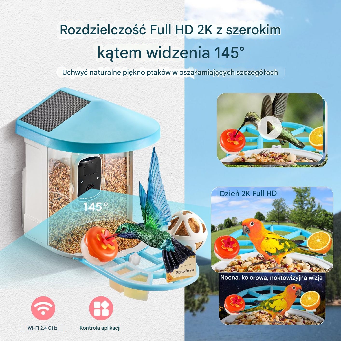 Karmnik z kamerą 2K AI solarny automatyczne nagrywanie ptaków wifi - obrazek 2