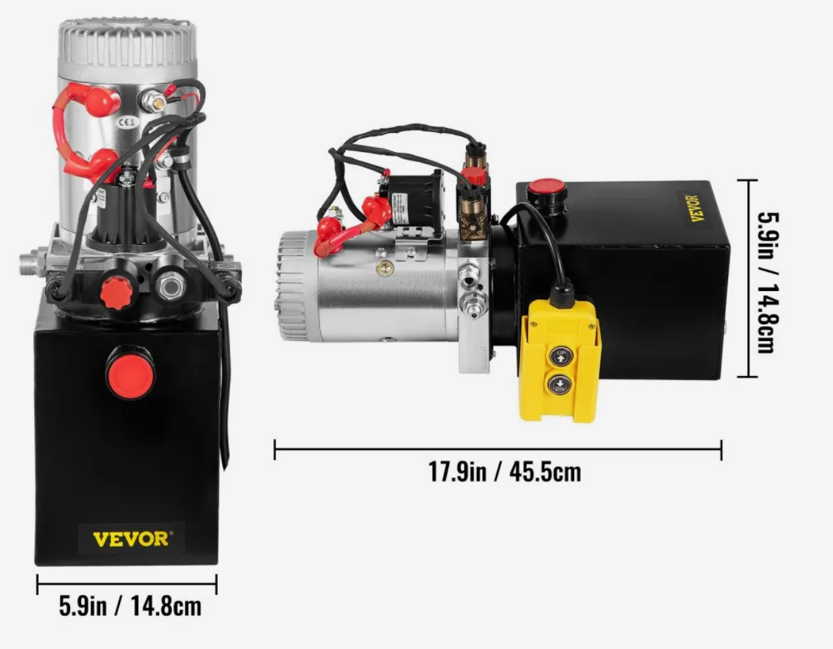 Pompa hydrauliczna 12V DC dwustronna 4L stalowa – do przyczep aut - obrazek 2