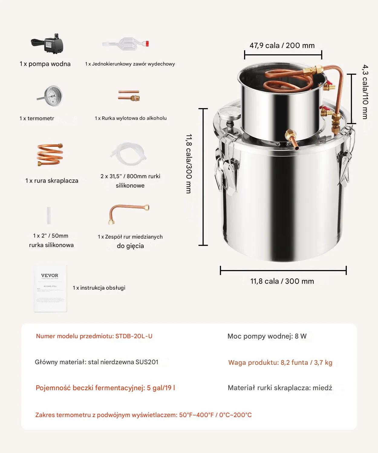 Destylator alkoholu 19L z pompą stal nierdzewna do whisky i wina - obrazek 2
