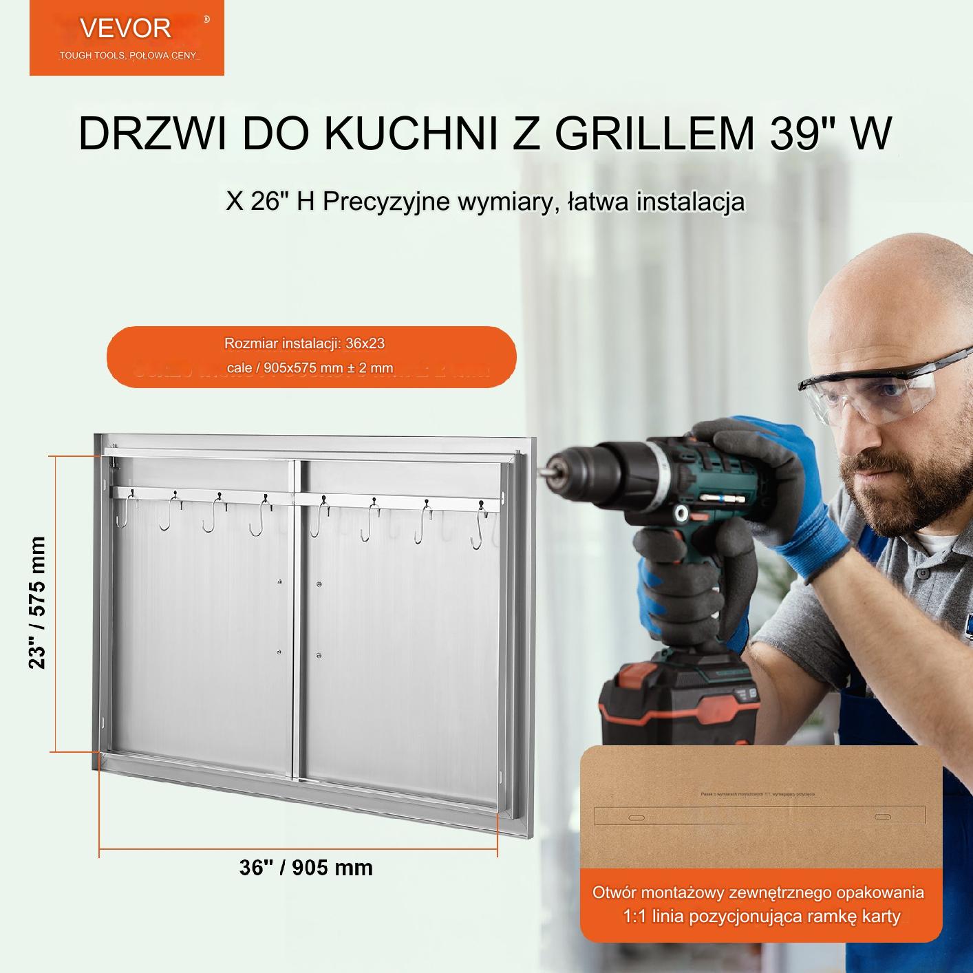 Drzwiczki do wyspy grillowej 99x66 cm stal nierdzewna na zewnątrz - obrazek 7