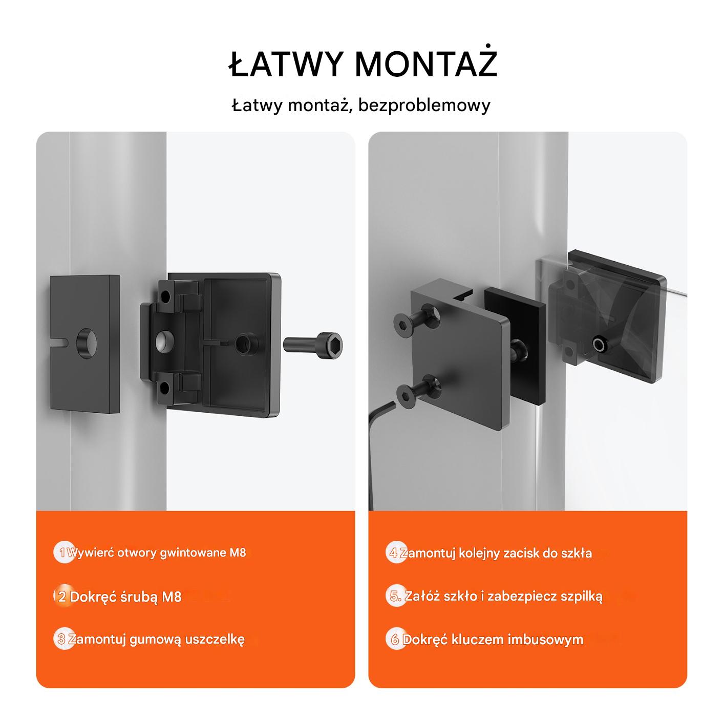 Zestaw 40 uchwytów do szkła – kwadratowe mocowania balustradowe (czarne) - obrazek 4