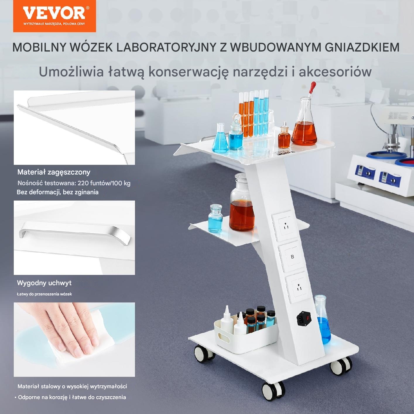 Wózek dentystyczny 3-poziomowy mobilny z gniazdkiem do gabinetu - obrazek 7