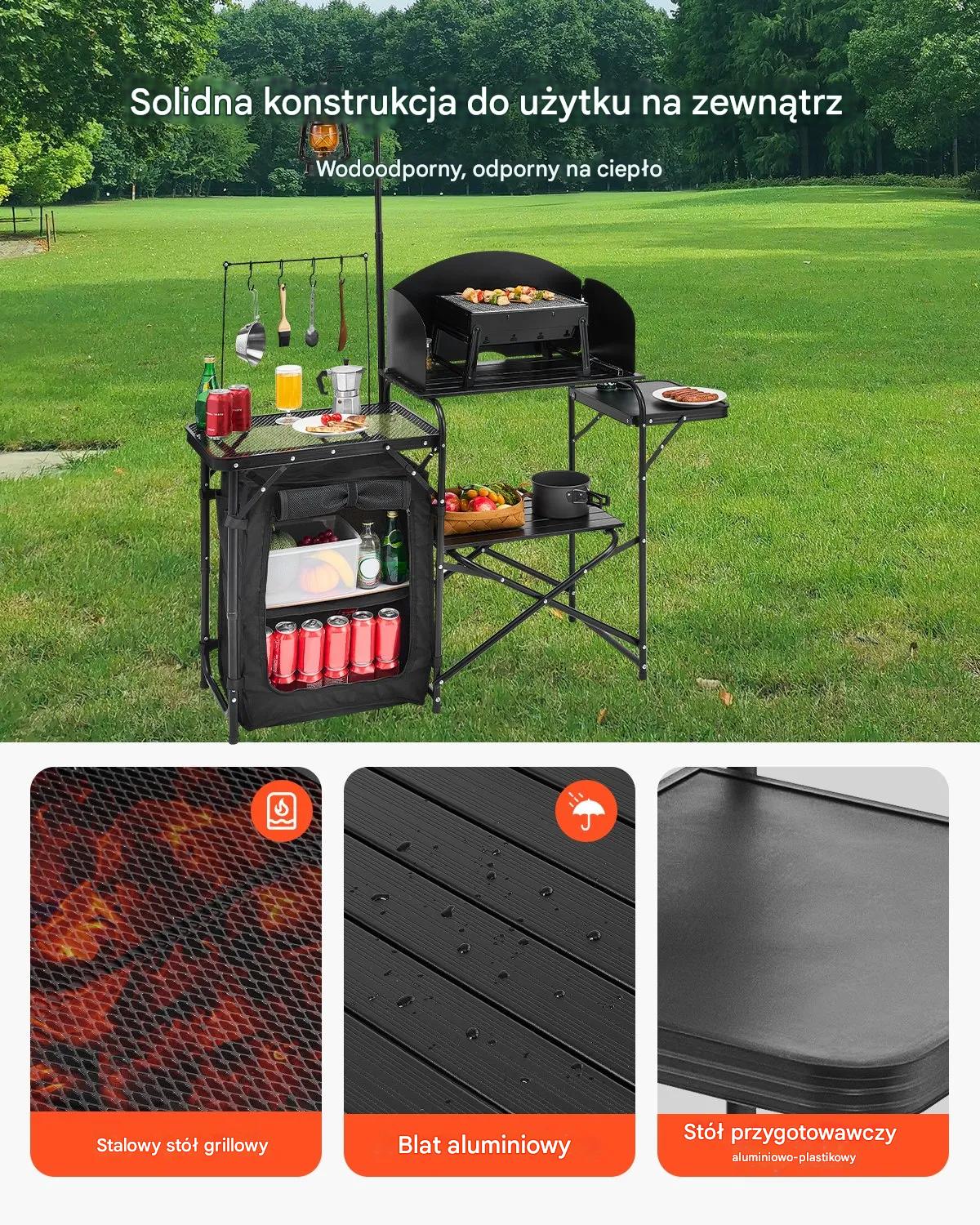 Stół kempingowy kuchenny składany aluminiowy z szafką do BBQ i campingu - obrazek 4