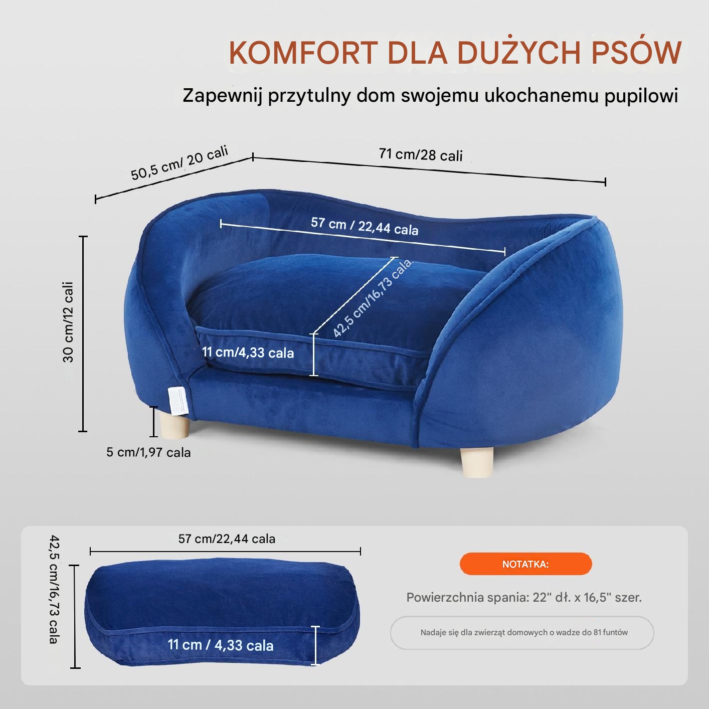Sofa Kanapa dla Psów i Kotów Niebieska - obrazek 2