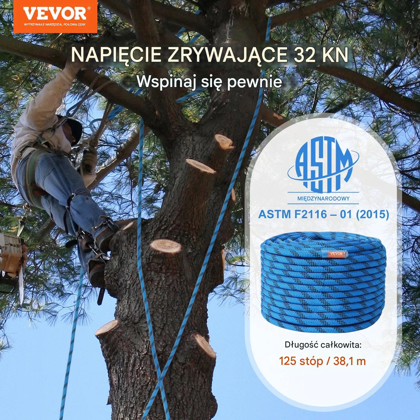 Lina do wspinaczki 12.7mm statyczna 38m niebieska outdoor skały trekking - obrazek 3